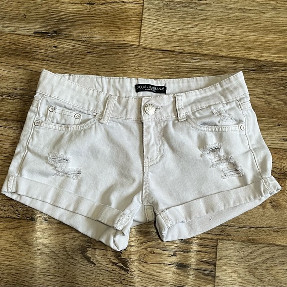 Dolce & Gabbana Pants - Dolce & Gabbana Off White Distressed Cotton Shorts Size 26 Preowned